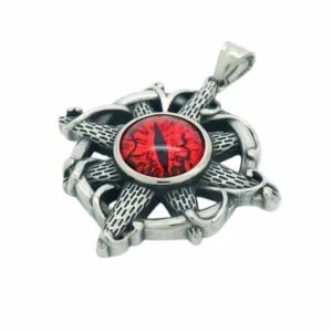 Anhänger Amulett rotes Drachenauge Silber aus Edelstahl Unisex