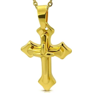 Anhänger 3D Kreuz Gold aus Edelstahl Unisex