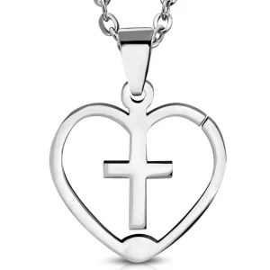 Anhänger Kreuz in Herz Silber aus Edelstahl Unisex