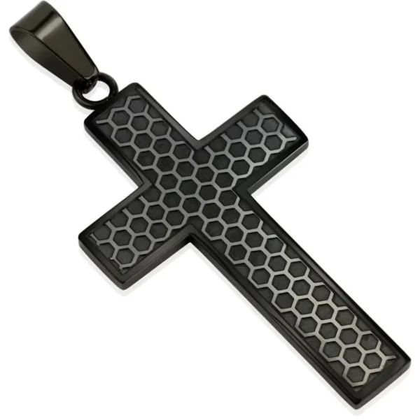 Anhänger Kreuz mit Bienenwaben Schwarz aus Edelstahl Unisex