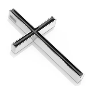 Anhänger Kreuz mit schwarzer Emaille Silber aus Edelstahl Unisex