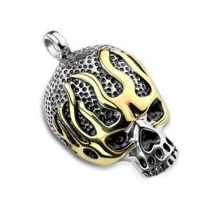 Anhänger Skull Totenkopf mit Flammen-Optik Silber aus Edelstahl Unisex