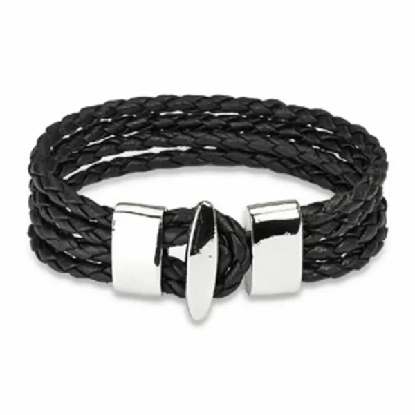 Armband 4 Seile schwarz aus Leder mit Edelstahl T-Verschluss Unisex