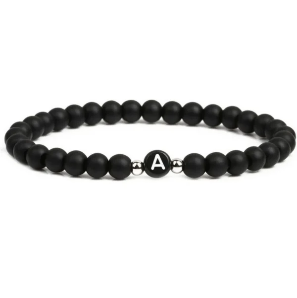 Armband Buchstaben schwarze Perlen Unisex A-Z