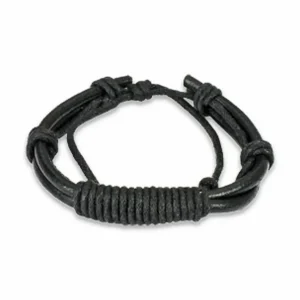 Armband Knotenverschluss schwarz aus Leder Unisex