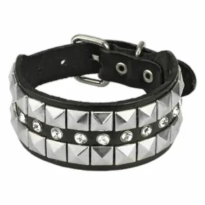 Armband Nieten und Strass schwarz aus Kunstleder Unisex