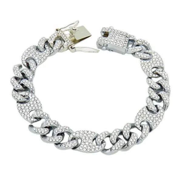 Armband Panzerkette mit Strass silber aus Edelstahl Damen