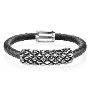 Armband Rautendesign Schwarz-Silber aus Leder Unisex