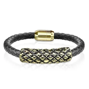 Armband Rautendesign Schwarz-Gold aus Leder Unisex