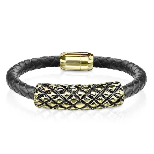 Armband Rautendesign Schwarz-Gold aus Leder Unisex