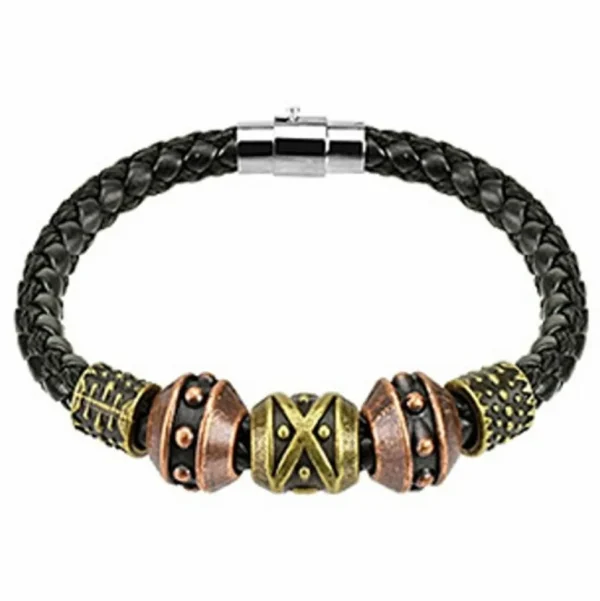 Armband Tribal Beads mit Magnetverschluss schwarz aus Leder Unisex