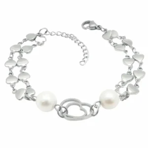 Bettelarmband Herzen & Perlen Silber aus Edelstahl Damen