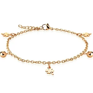 Bettelarmband Kleeblatt & Ball Rosegold aus Edelstahl Damen