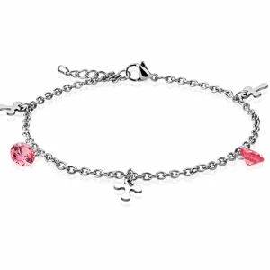 Bettelarmband Kreuz und Kristall rosa Silber aus Edelstahl für Damen