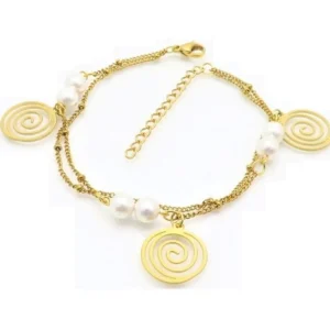 Bettelarmband Spirale und Perlen Gold aus Edelstahl Damen