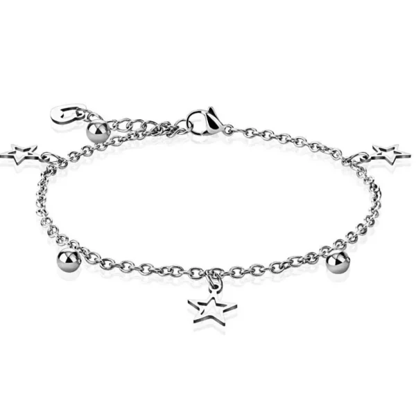 Bettelarmband Stern, Herz & Kugel Silber aus Edelstahl Unisex