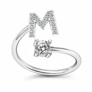 Initial-Ring Buchstaben Silber aus Messing Unisex