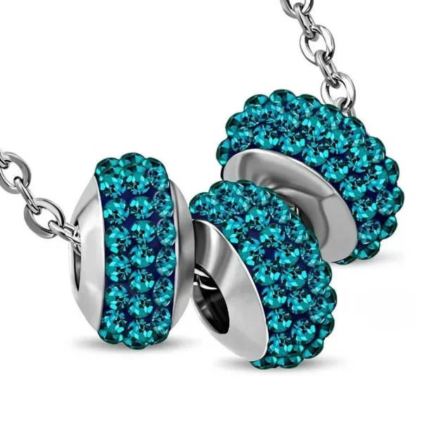 Kette 3 blaue Kristallbeads Silber aus Edelstahl Unisex