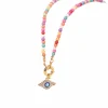 Kette Choker Perlen pastell/goldfarben Evil Eye Messing Damen