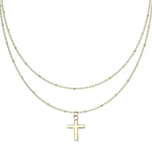 Kette Doppelkette Kreuz gold aus Edelstahl Damen