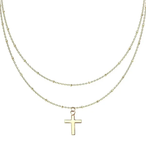 Kette Doppelkette Kreuz gold aus Edelstahl Damen