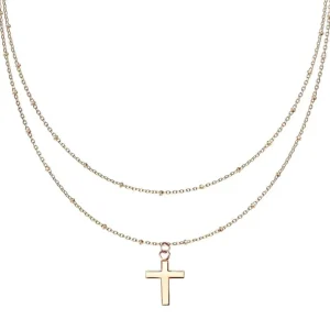 Kette Doppelkette Kreuz rosegold aus Edelstahl Damen