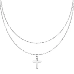 Kette Doppelkette Kreuz silber aus Edelstahl Damen