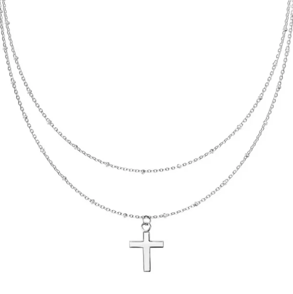 Kette Doppelkette Kreuz silber aus Edelstahl Damen