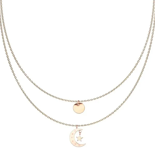 Kette Doppelkette Plättchen, Mond und Sterne rosegold aus Edelstahl Damen