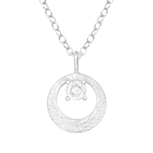 Kette gehämmerter Anhänger mit Zirkonia aus 925 Silber Damen