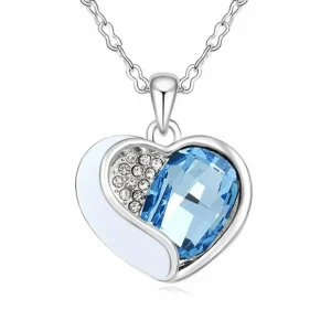 Kette Herz blau Silber aus Messing Damen