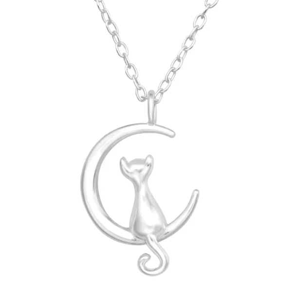 Kette mit Mond und Katze aus 925 Silber