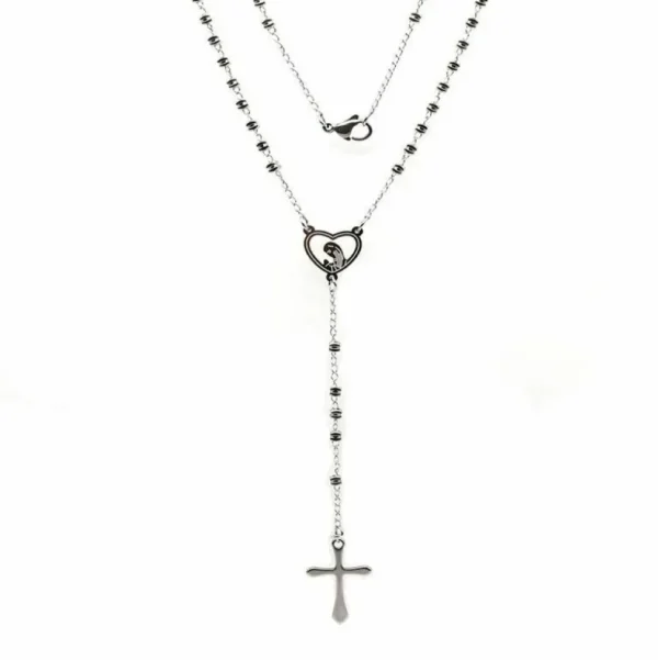 Kette Rosenkranz Silber "Herz Jesu" Edelstahl Unisex