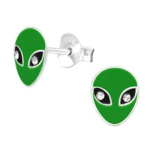 Ohrstecker Alien mit Kristall aus 925 Silber Unisex