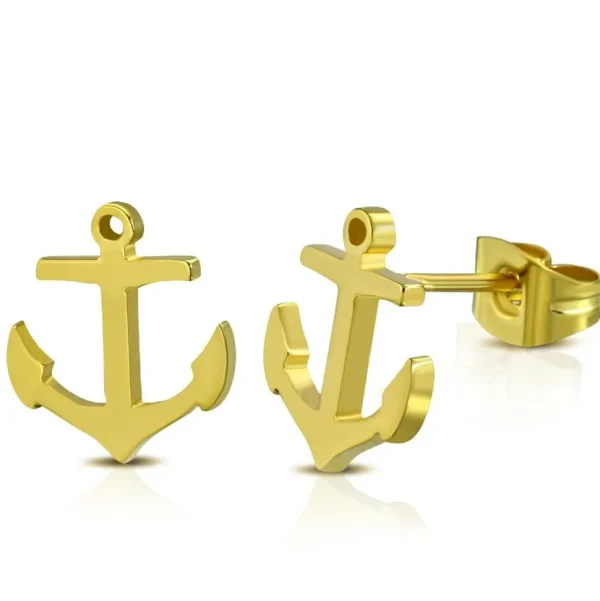 Ohrstecker Anker Gold aus Edelstahl Unisex