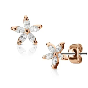 Ohrstecker Blume mit Zirkonia Rosegold aus Edelstahl Damen