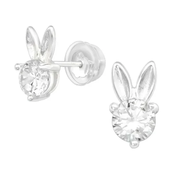 Ohrstecker Bunny mit rundem Kristall aus .925 Sterling Silber Damen