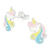 Ohrstecker Buntes Einhorn mit 3 Kristallen aus 925 Silber Kinder