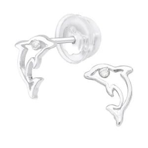 Ohrstecker Delfin mit Zirkonia aus .925 Silber Damen