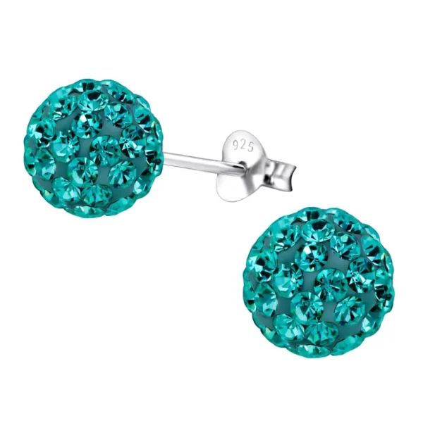 Ohrstecker Discokugel Blue Zircon Silber Multikristall aus .925 Sterling Silber