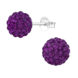 Ohrstecker Discokugel violett aus 925 Silber Damen