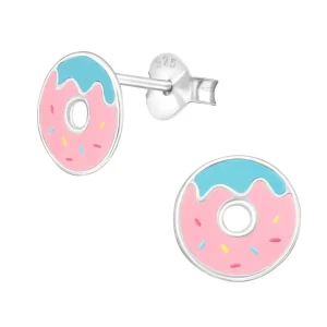 Ohrstecker Donut bunt aus .925 Sterling Silber Kinder