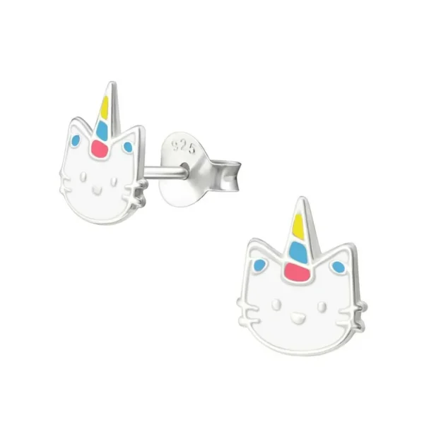 Ohrstecker Einhorn-Katze aus .925 Silber Kinder