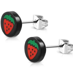 Ohrstecker Erdbeeren Schwarz aus Edelstahl Unisex