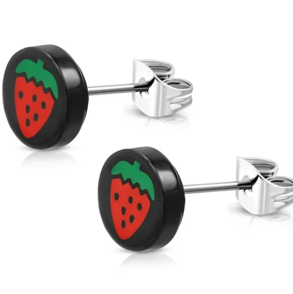 Ohrstecker Erdbeeren Schwarz aus Edelstahl Unisex