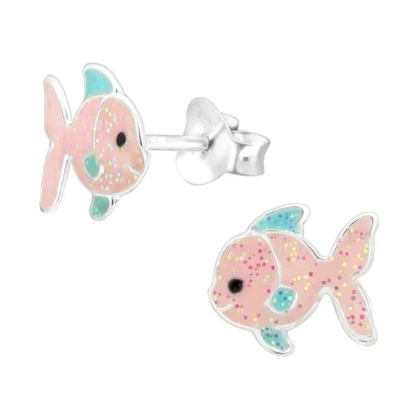 Ohrstecker Fisch mit Glitzer aus .925 Silber Kinder