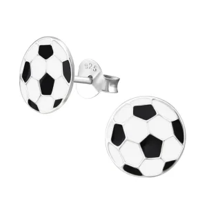 Ohrstecker Fussball 11mm aus 925 Silber für Kinder