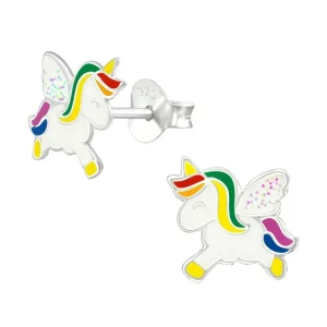 Ohrstecker geflügeltes Glitzer-Einhorn aus .925 Silber Kinder