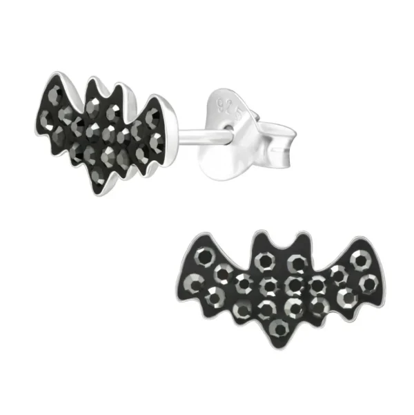 Ohrstecker Glitzer-Fledermaus für Halloween-Fans schwarz aus 925 Silber