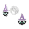 Ohrstecker Glitzer-Katze mit Hexenhut für Halloween-Fans aus 925 Silber